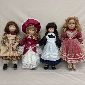 Lot of 4 Porcelain Dolls Vintage 16”, 17”, 18”